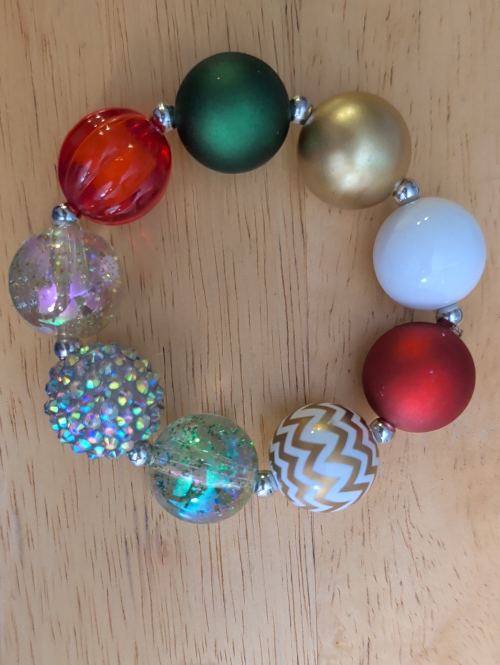 Multicolored Beaded Stretch Bracelet - Festive Holiday Colors NWOT